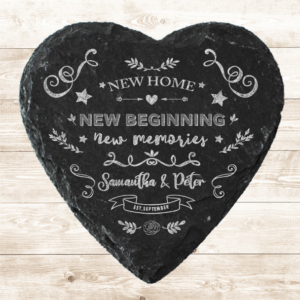 Heart Slate New Home New Beginning Memories Couple Gift Personalised Coaster