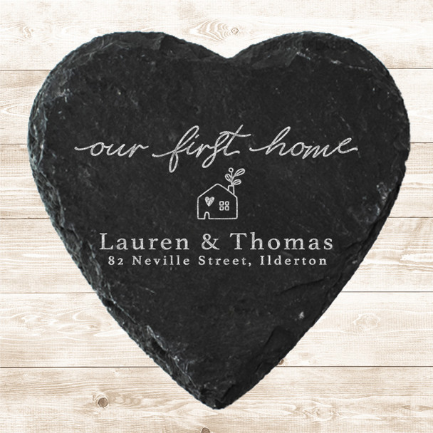 Heart Slate Our First New Home House Address Names Gift Personalised Coaster