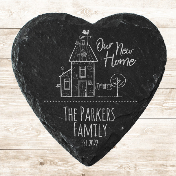 Heart Slate Our New Home House Doodle The Family Gift Personalised Coaster