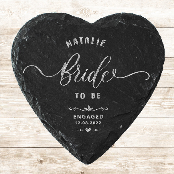 Heart Slate Bride to Be Engagement Date Gift Personalised Coaster