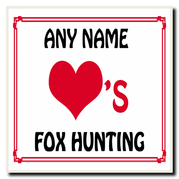 Love Heart Fox Hunting Personalised Coaster