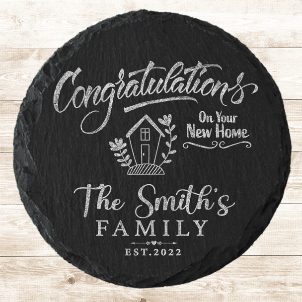 Round Slate Congratulations On Your New Home House Gift Personalised Coaster