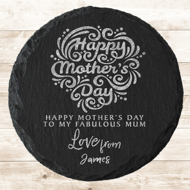 Round Slate Happy Mother's Day Fabulous Mum Gift Personalised Coaster