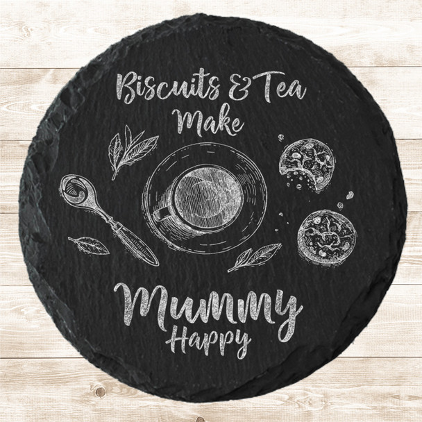Round Slate Biscuits Tea Happy Mummy Mother's Day Gift Personalised Coaster Round Slate Biscuits Tea Happy Mummy Mother's Day Gift Personalised Coaster