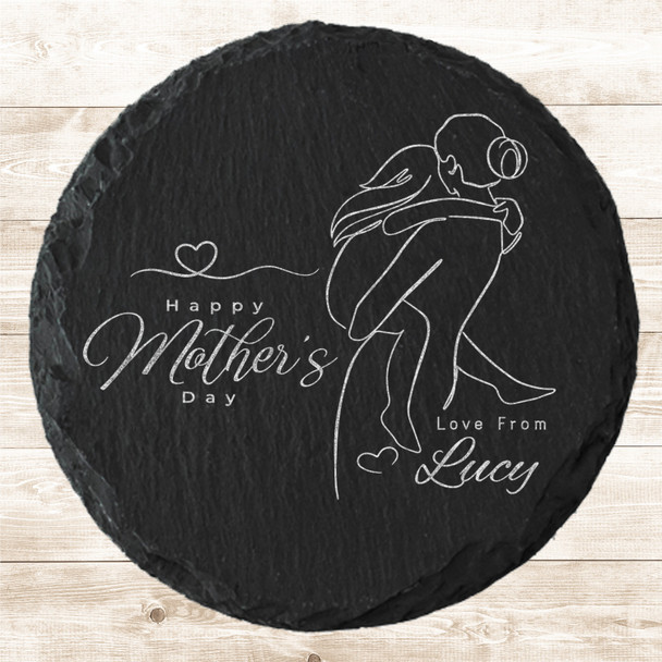 Round Slate Mum & Daughter Line Art Happy Mother's Day Gift Personalised Coaster
