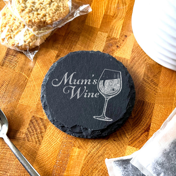 Round Slate Mum's Wine Drink Mother's Day Gift Personalised Coaster
