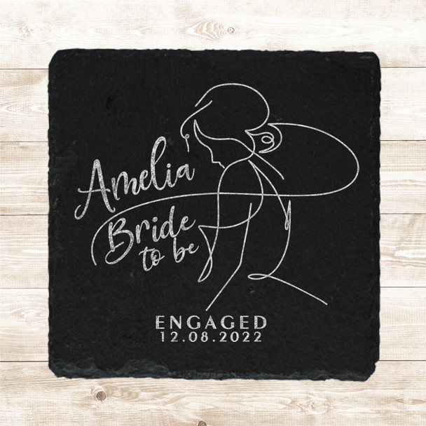 Square Slate Bride To Be Style Engagement Date Gift Personalised Coaster
