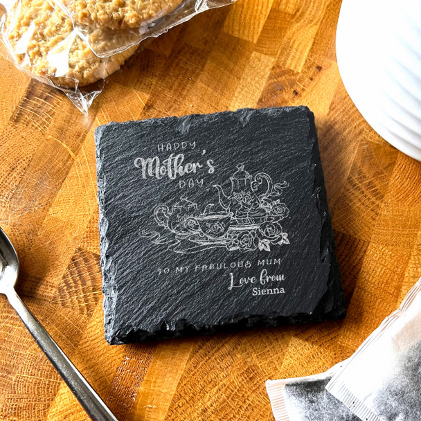 Square Slate Style Teapot Set Mother's Day Gift Personalised Coaster