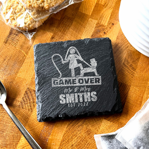 Square Slate Wedding Day Couple Funny Game Over Gift Personalised Coaster