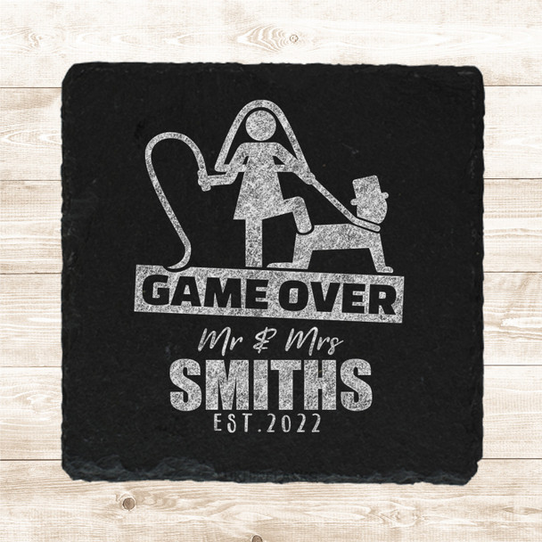 Square Slate Wedding Day Couple Funny Game Over Gift Personalised Coaster
