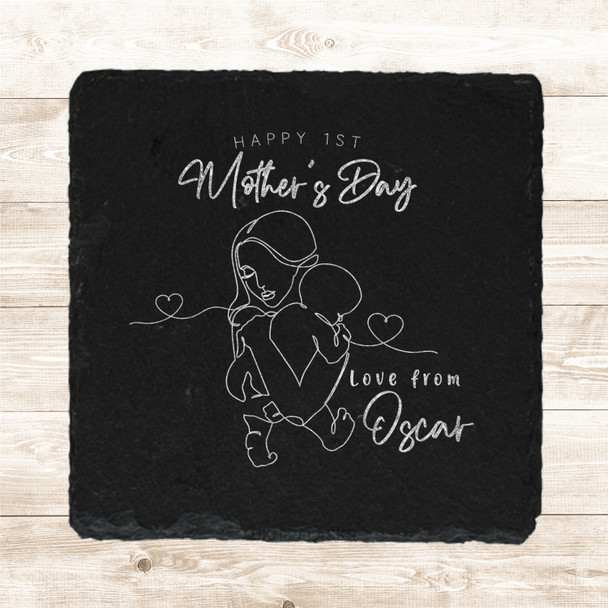Square Slate Baby Happy 1st Mother's Day Gift Personalised Coaster