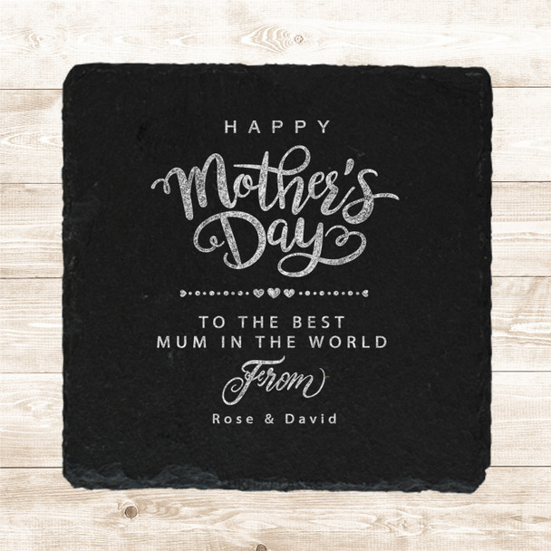 Square Slate Happy Mother's Day Best Mum Little Hearts Gift Personalised Coaster
