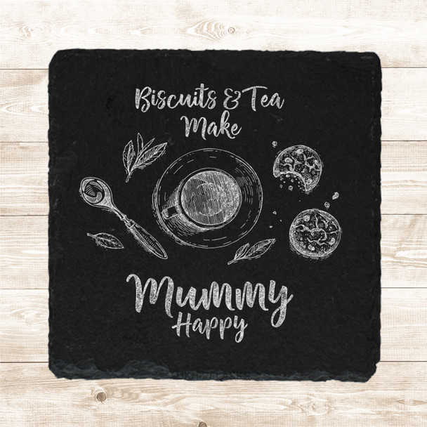 Square Slate Heart Biscuits Tea Mummy Mother's Day Gift Personalised Coaster