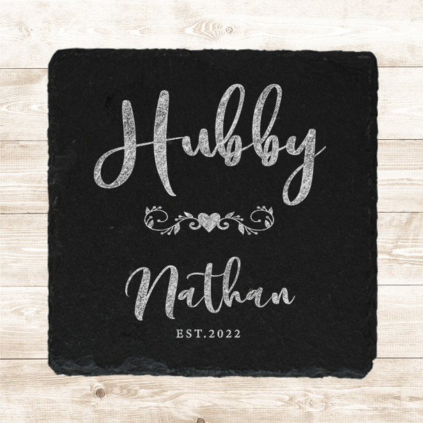 Square Slate Hubby Husband Newlyweds Wedding Day Gift Personalised Coaster