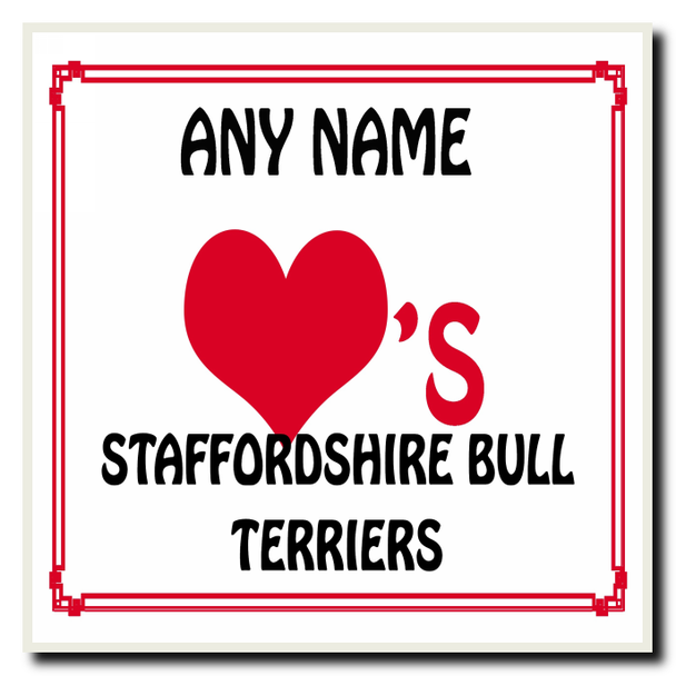 Love Heart Staffordshire Bull Terriers Personalised Coaster