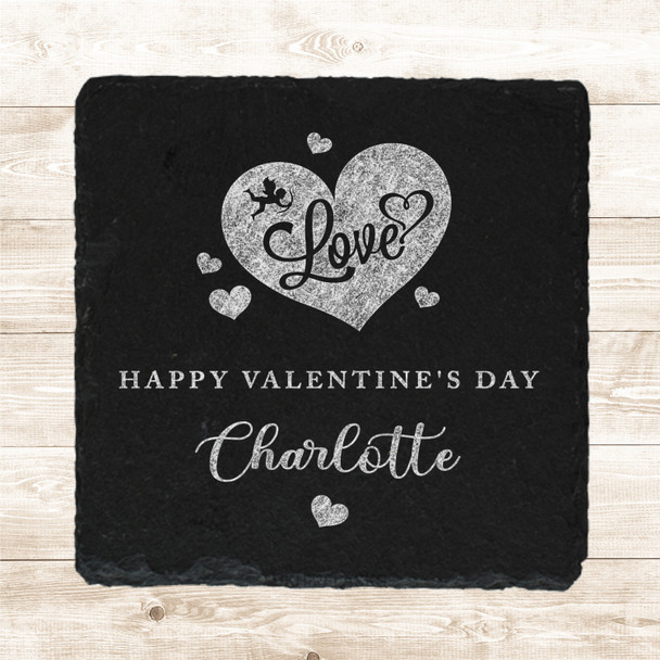 Square Slate Love Cupid Hearts Happy Valentine's Day Gift Personalised Coaster