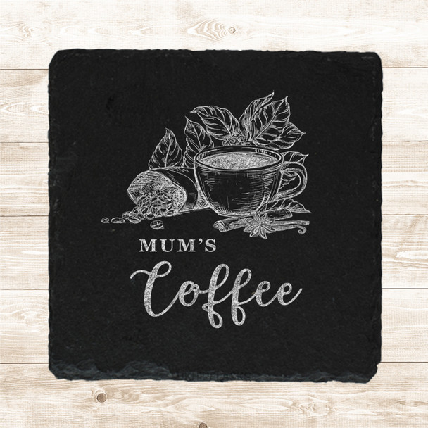 Square Slate Mum's Coffee Cup & Beans Mother's Day Gift Personalised Coaster