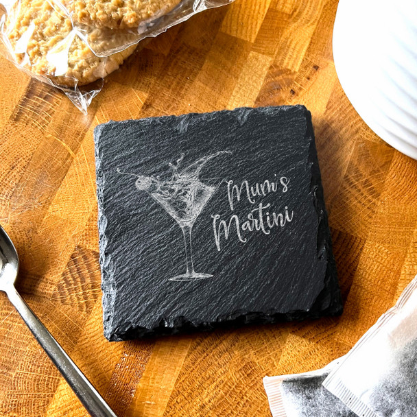 Square Slate Mum's Martini Cocktail Mother's Day Gift Personalised Coaster