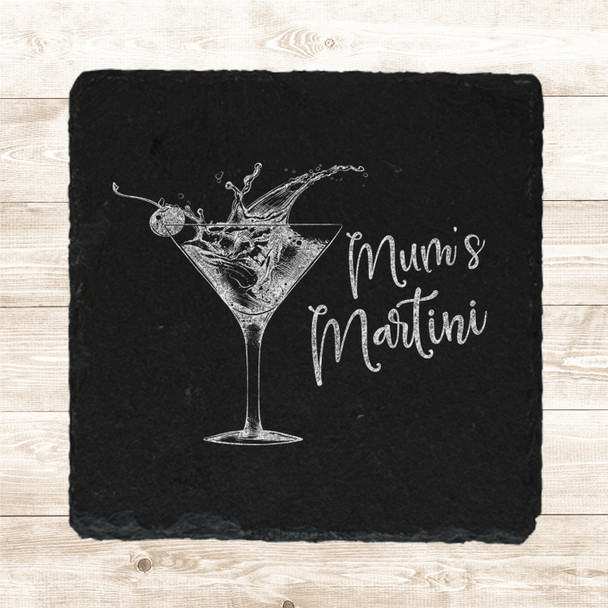 Square Slate Mum's Martini Cocktail Mother's Day Gift Personalised Coaster