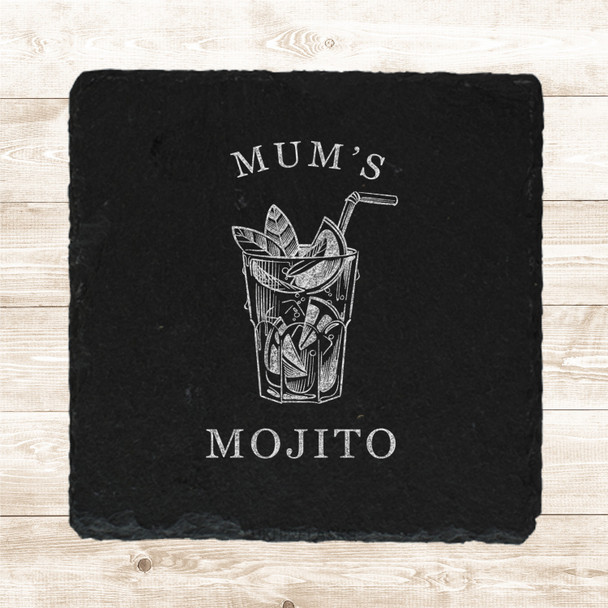 Square Slate Mum's Mojito Cocktail Mother's Day Gift Personalised Coaster