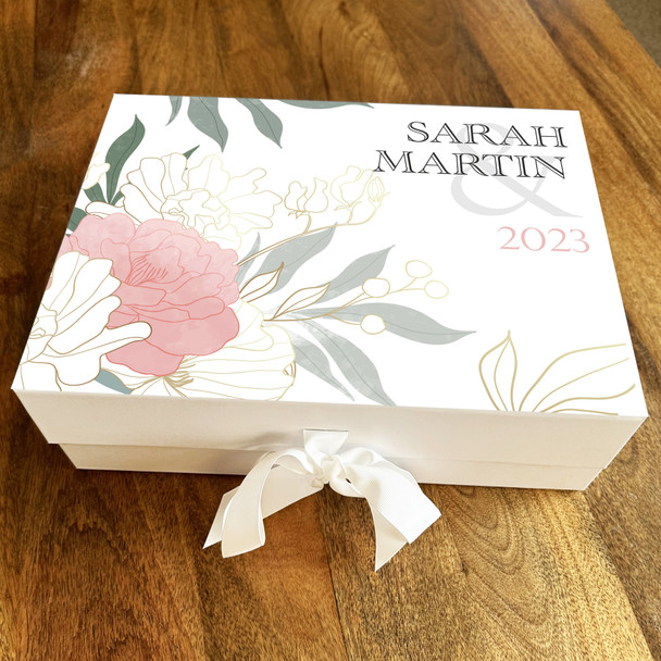 Floral Gold Detail Personalised Wedding Day Keepsake Hamper Gift Memory Box