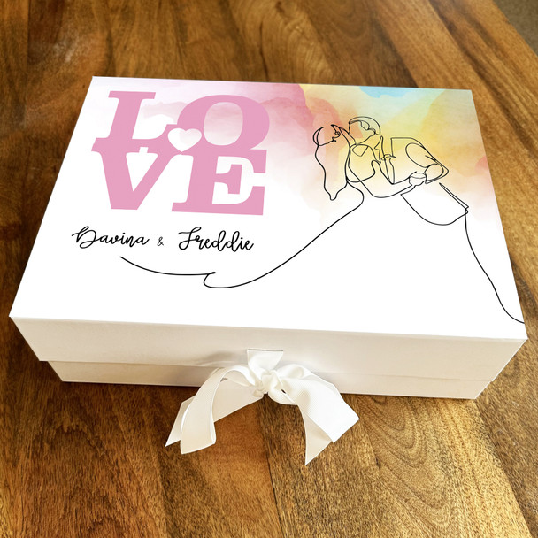 Watercolour Line Personalised Wedding Day Keepsake Hamper Gift Memory Box Watercolour Line Personalised Wedding Day Keepsake Hamper Gift Memory Box