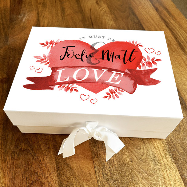 Pink Heart & Leaves Personalised Valentine's Day Keepsake Memory Hamper Gift Box