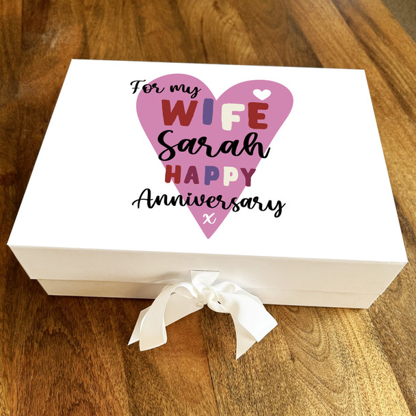 Wife Text Pink Heart Personalised Wedding Anniversary Keepsake Hamper Gift Box