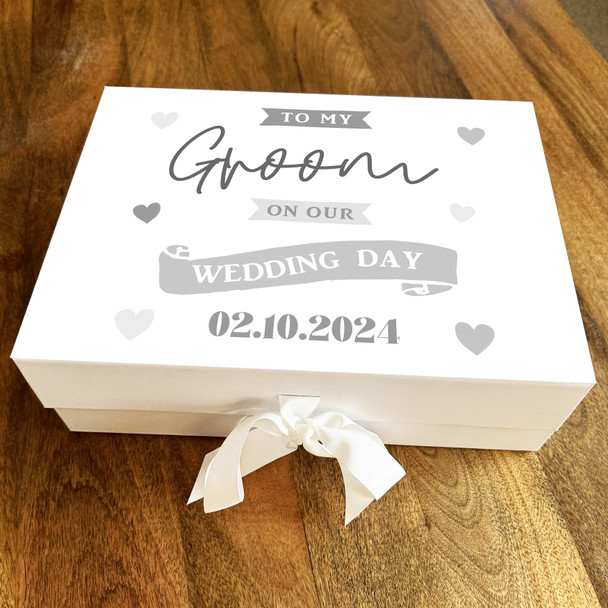 Groom Husband Grey White Personalised Wedding Day Keepsake Hamper Gift Box