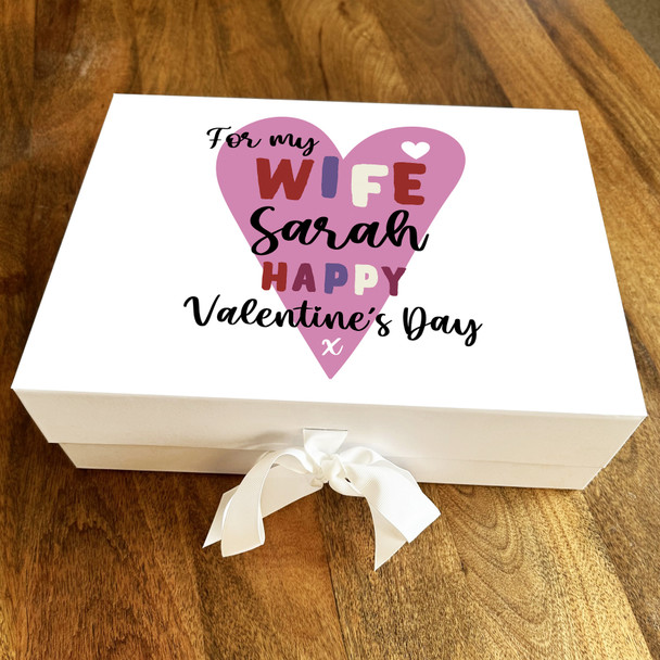 Wife Text Pink Heart Personalised Valentine's Day Keepsake Hamper Gift Box