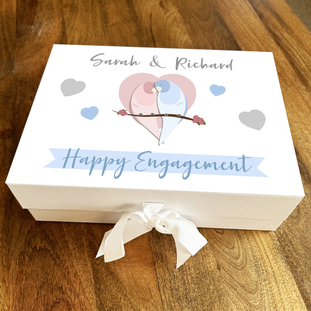 Love Birds Couple Personalised Engagement Keepsake Memory Hamper Gift Box