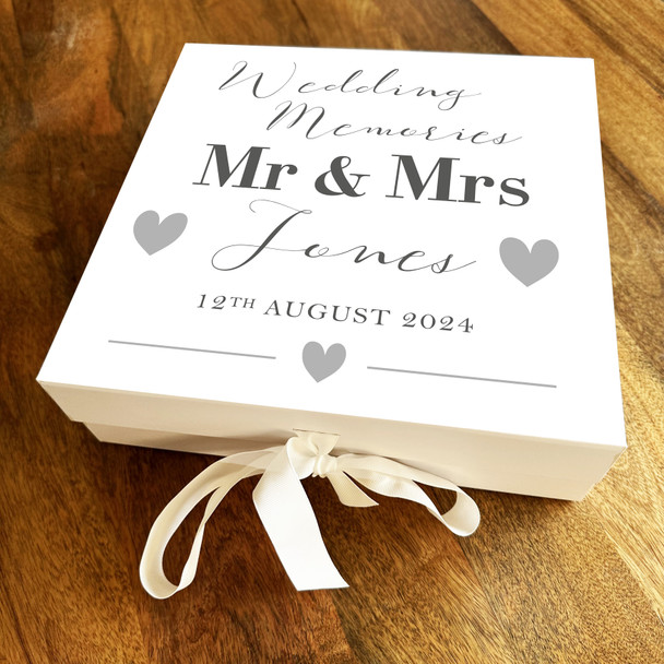 Mr & Mrs Silver Grey Personalised Square Wedding Day Keepsake Gift Memory Box