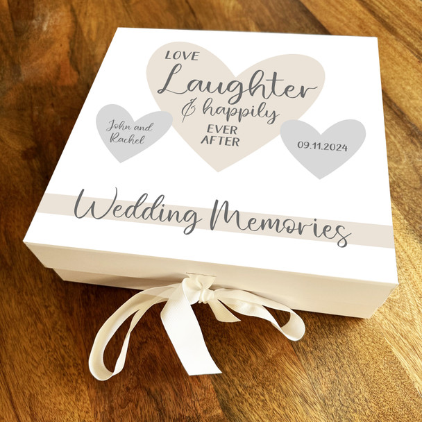 Heart Love Laughter Personalised Square Wedding Day Keepsake Gift Memory Box