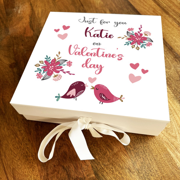 Love Birds Flowers Personalised Square Valentine's Day Keepsake Hamper Gift Box