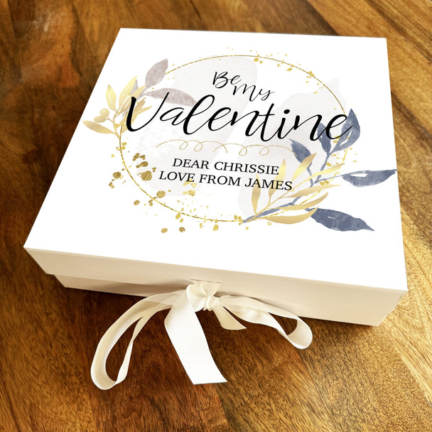 Gold Wreath Personalised Square Valentine's Day Keepsake Memory Hamper Gift Box