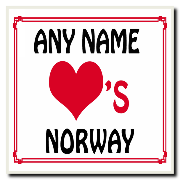 Love Heart Norway Personalised Coaster