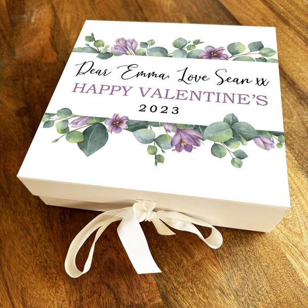 Lilac Floral Watercolour Personalised Square Valentine's Day Keepsake Gift Box
