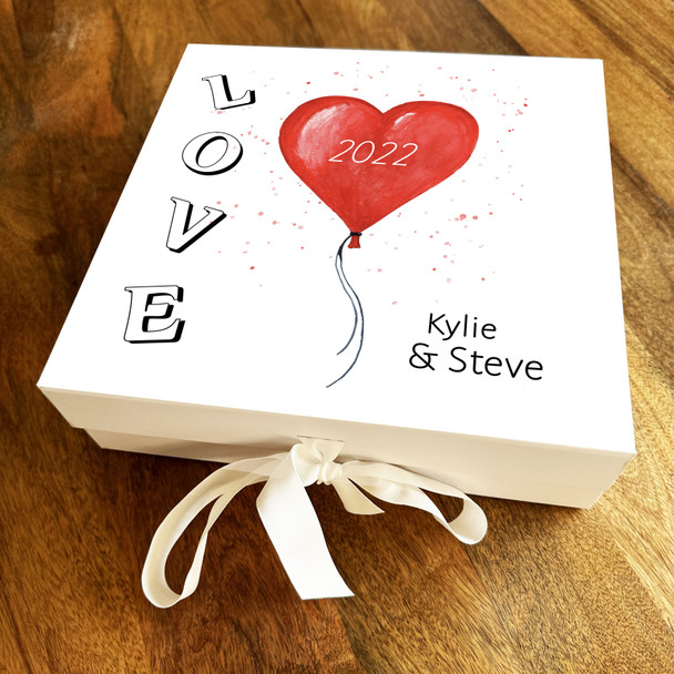 Love Watercolour Balloon Personalised Square Valentine's Day Keepsake Gift Box