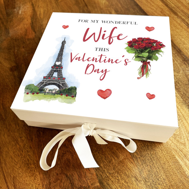 Wife Eiffel Tower Roses Personalised Square Valentine's Day Keepsake Gift Box