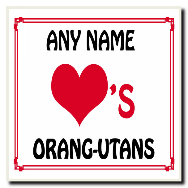 Love Heart Orang-Utans Personalised Coaster