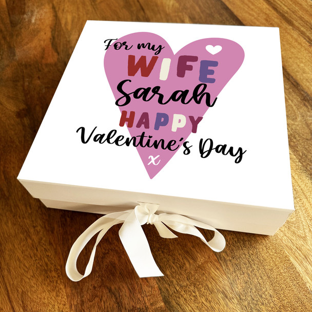 Wife Text Pink Heart Personalised Square Valentine's Day Keepsake Gift Box