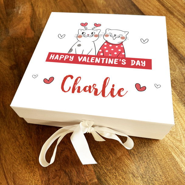 Cat Personalised Square Valentine's Day Keepsake Memory Hamper Gift Box