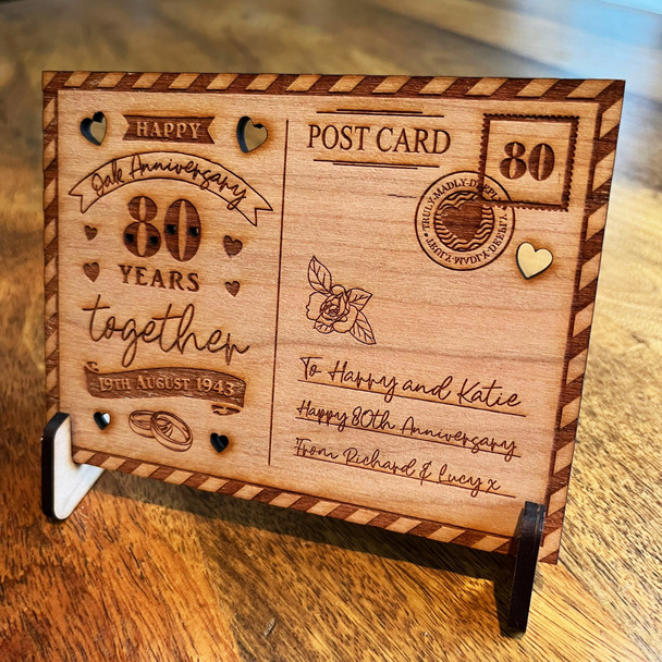 80th Wedding Anniversary 80 Years Oak Personalised Card Wooden Postcard Gift