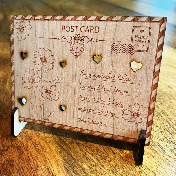 Mother Mother's Day Stripy Personalised Card Engraved Wooden Postcard Gift