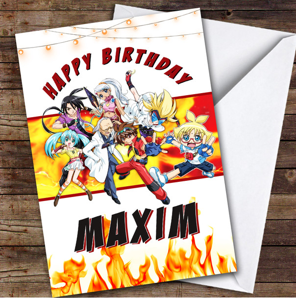 Bakugan Battle Gang Happy Fires Kids Personalised Children's Birthday Card
