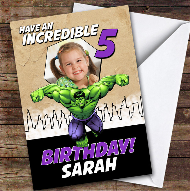Hulk Hero Incredible Photo Any Age Kids Personalised Children's Birthday Card