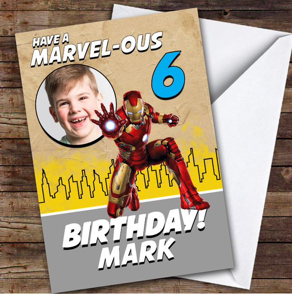 Iron Man Marvellous Any Age Photo Kids Personalised Children's Birthday Card