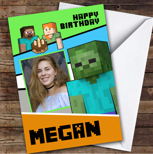 Minecraft Characters Gamer Photo Kids Personalised Children's Birthday Card