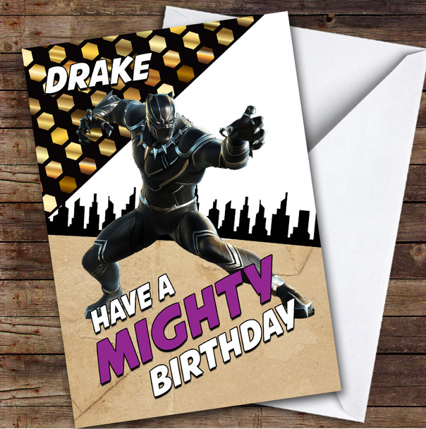 Black Panther Film Character Mighty Kids Personalised Children's Birthday Card