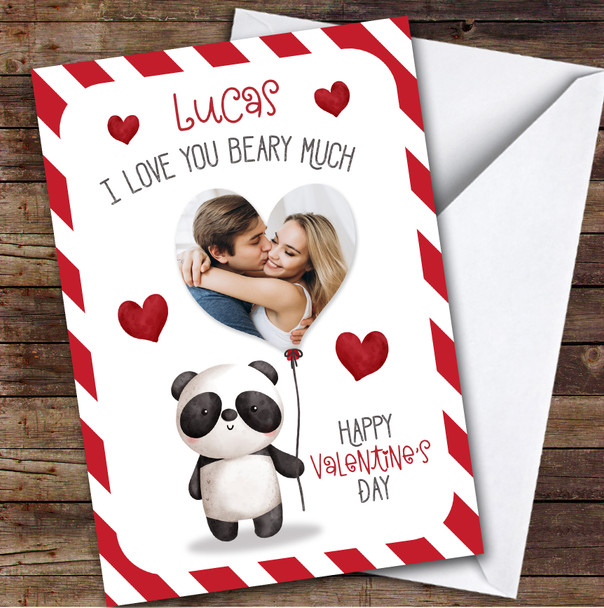 Panda Cute Balloon Photo Romantic Personalised Valentine's Day Card